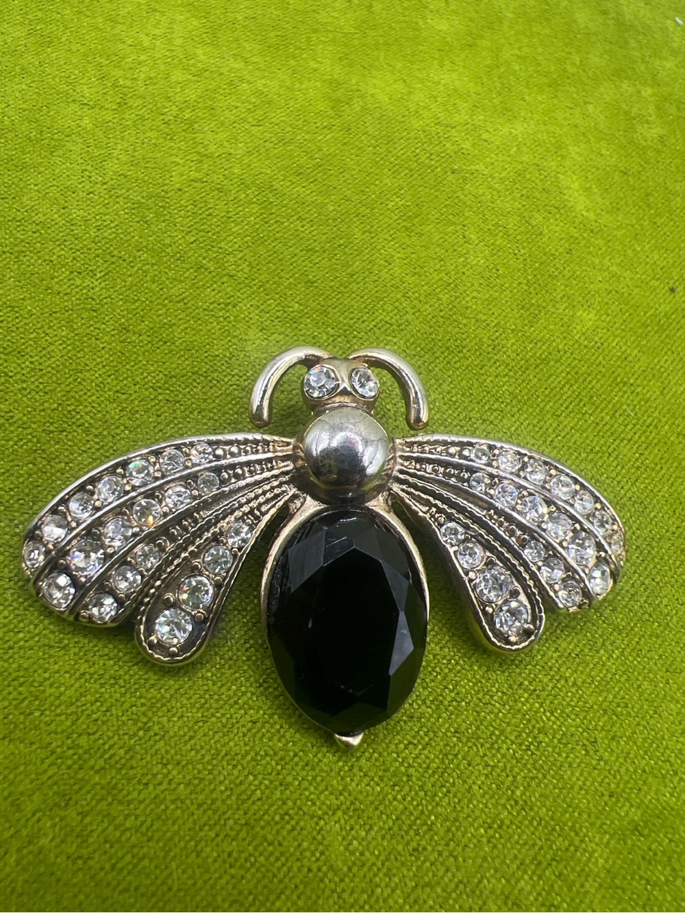 Vintage Monet Rare Black Rhinestone Bee Brooch Gold Tone Insect Pin Glamorous